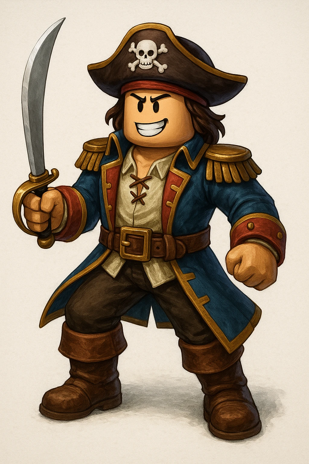 Roblox Blox Fruit character in pirate outfit, authentic Roblox style, not chibi, detailed digital art emoji