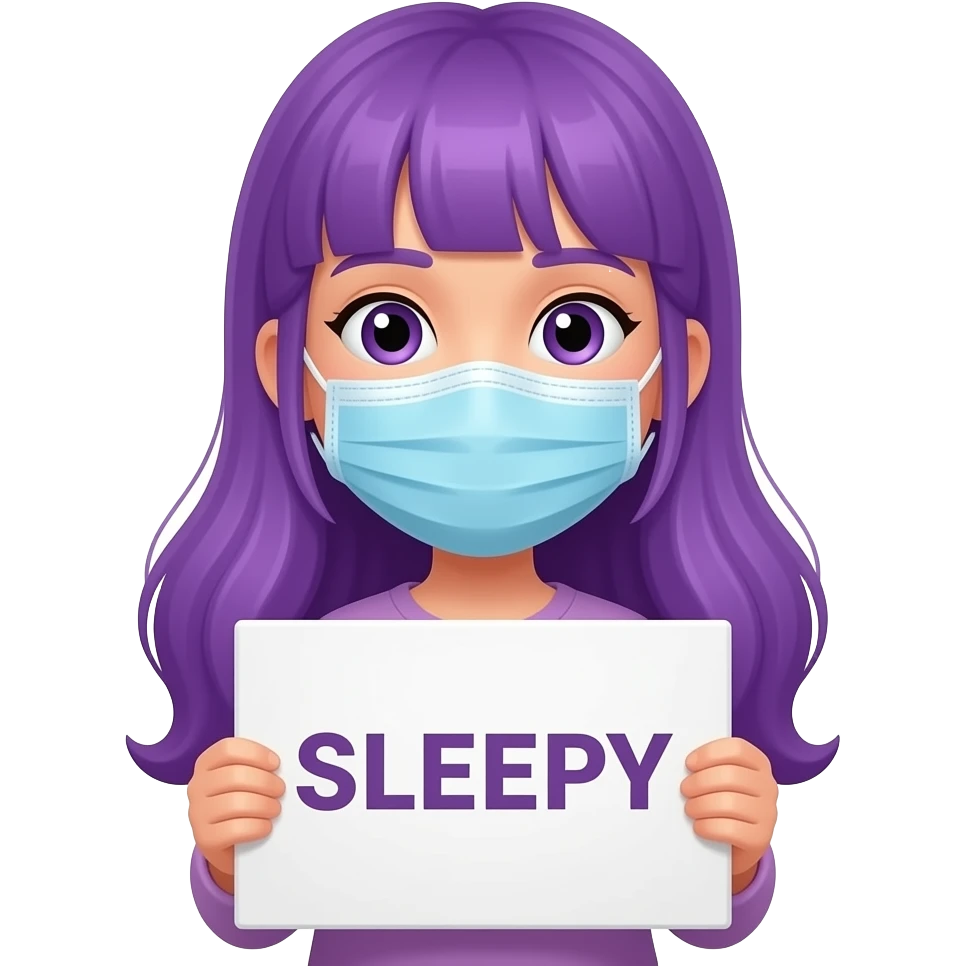 girl with long purple hair with a MASKTOK K OR SLEEPY sign emoji