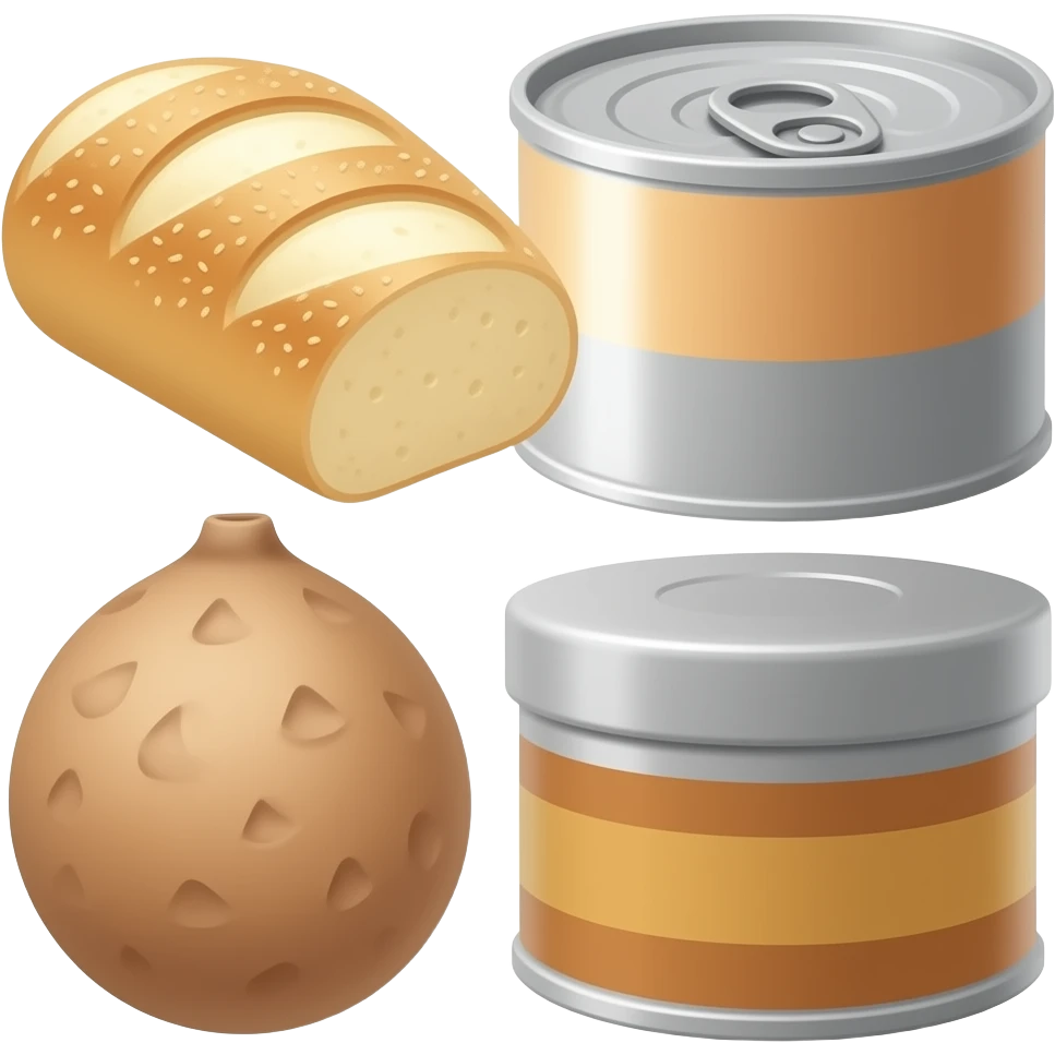 Bun, can, tub, yam, emoji