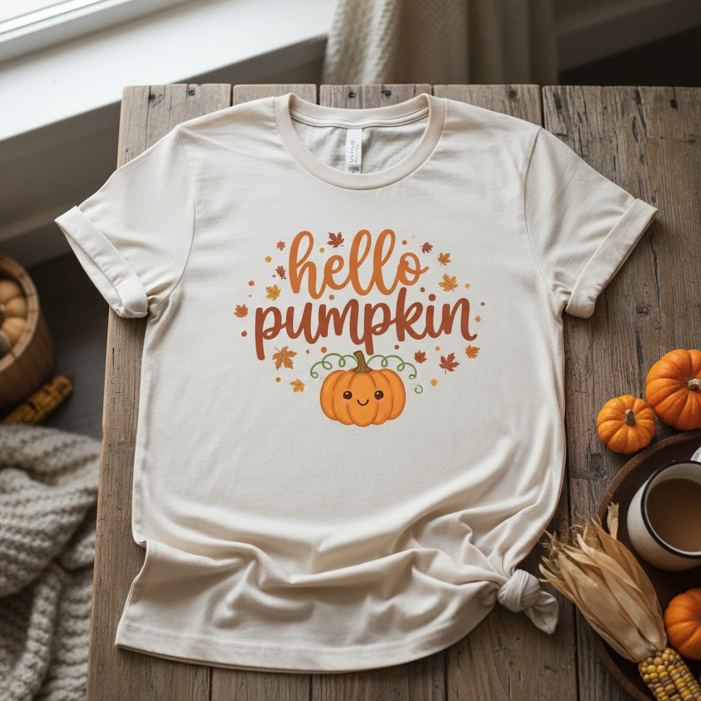 t shirt with print "hello pumpkin" emoji