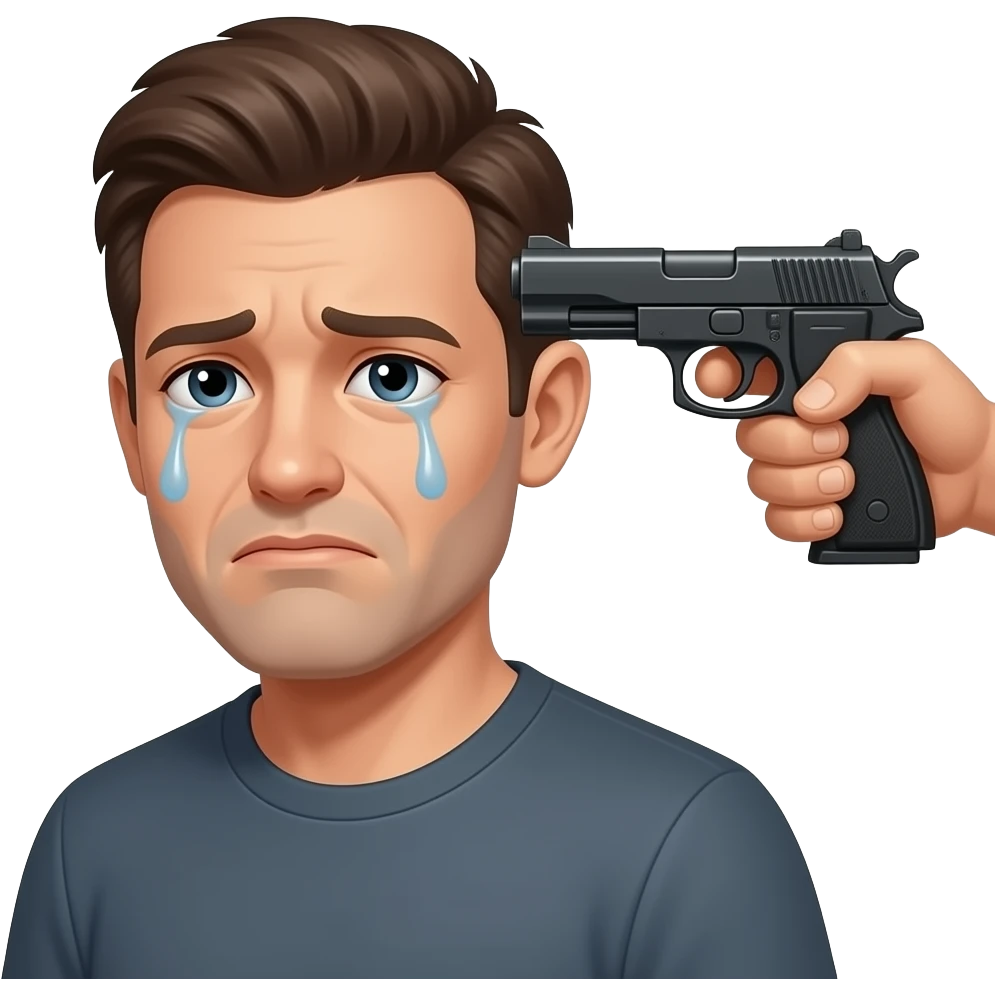 Crying face with gun pointing at his head emoji