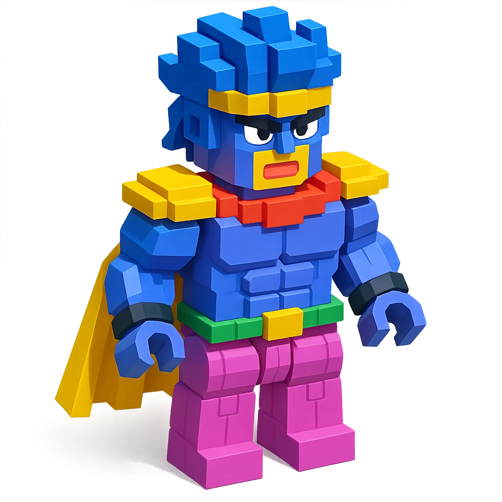Stand Star Platinum from JoJo's Bizarre Adventure Season 3, as a LEGO minifigure, muscular build, blocky LEGO style, vivid colors emoji
