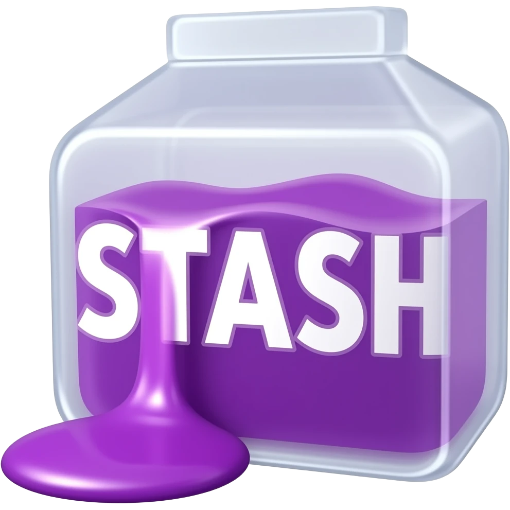a box with purple syrup flowing out of it and a large inscription on the box saying "STASH" emoji
