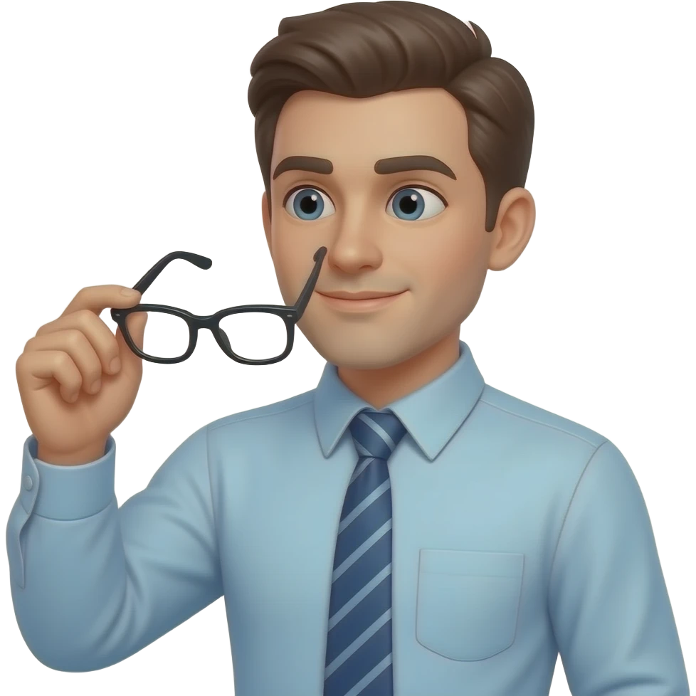 man holding his glasses and looking at them emoji