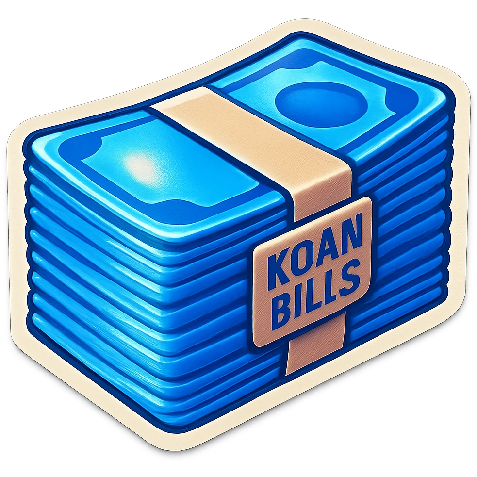 a massive bound stack of blue-and-white banknotes, koan bills , 90s futuristic emoji