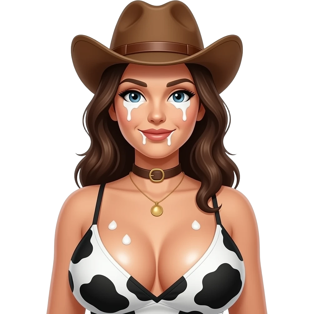 Big tits Cowgirl topless with white cum on her face emoji