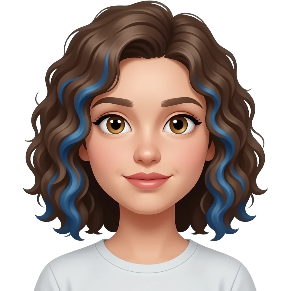kumral-mavi orta boyda kıvırcık saçlı ela gözlü büyük dudaklı çok çekik gözlü 15 yaşında beyaz tenli kız emoji