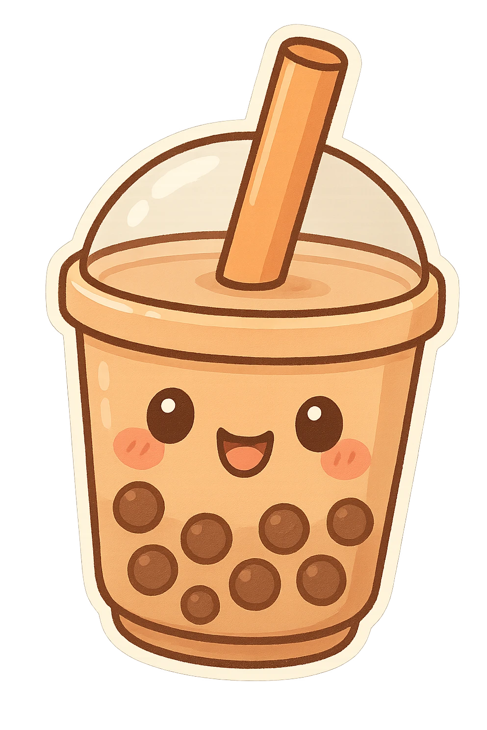 chibi sticker-style bubble tea, cute and exaggerated emoji