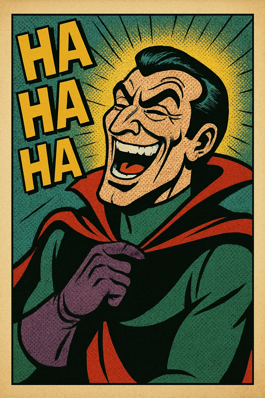 a villain laughing dramatically, old school comic book style emoji