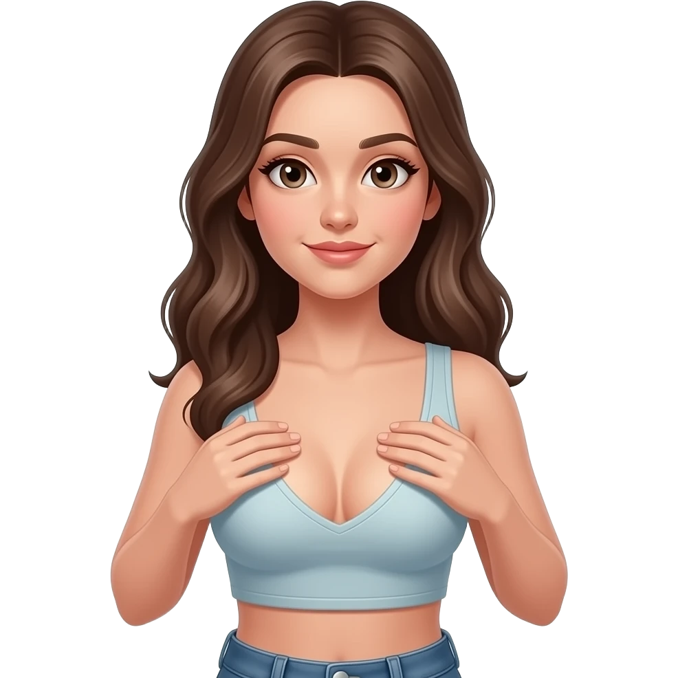 Hot 18 year-old girl wearing crop top, pressing boobs together, deep cleavage emoji