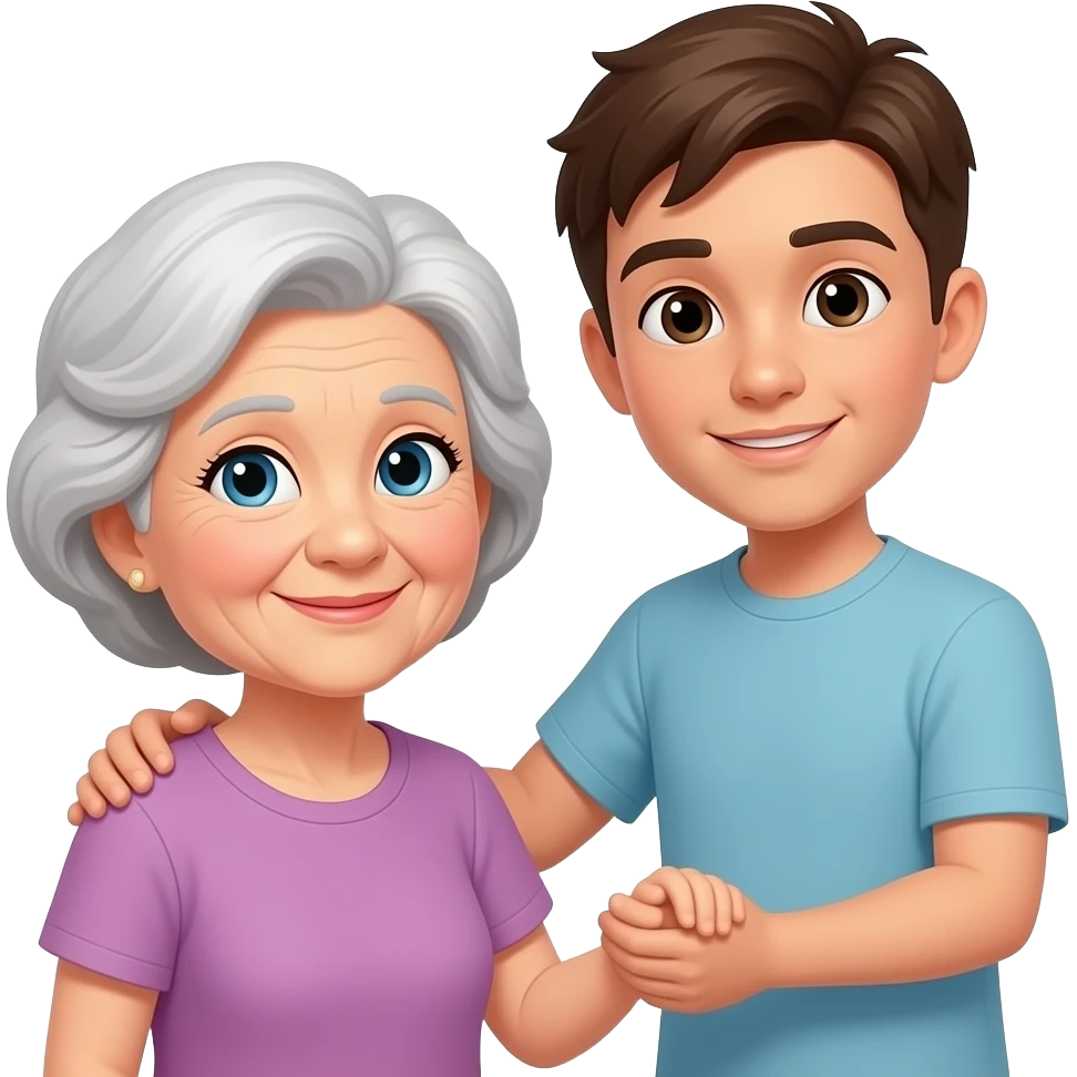 joven ayudando a abuela emoji