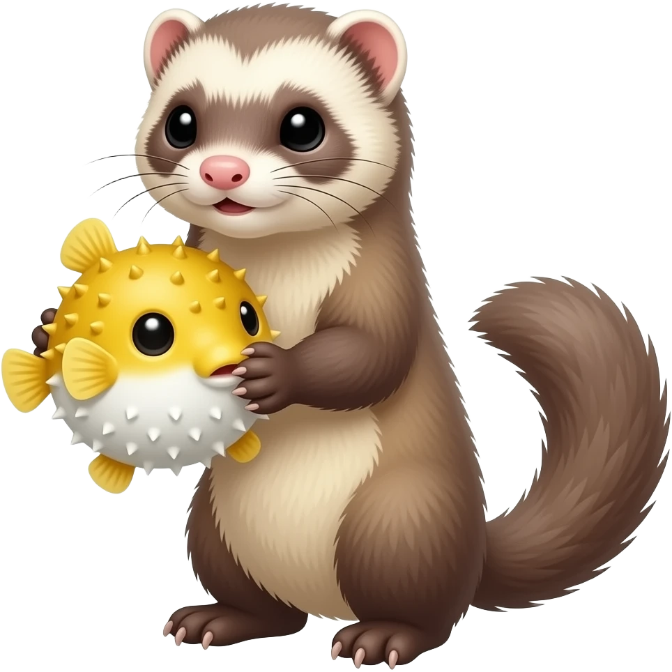 Ferret holding yellow pufferfish emoji