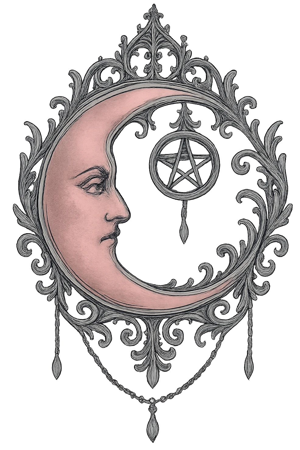 gothic moon, pink and silver, elegant and mysterious emoji