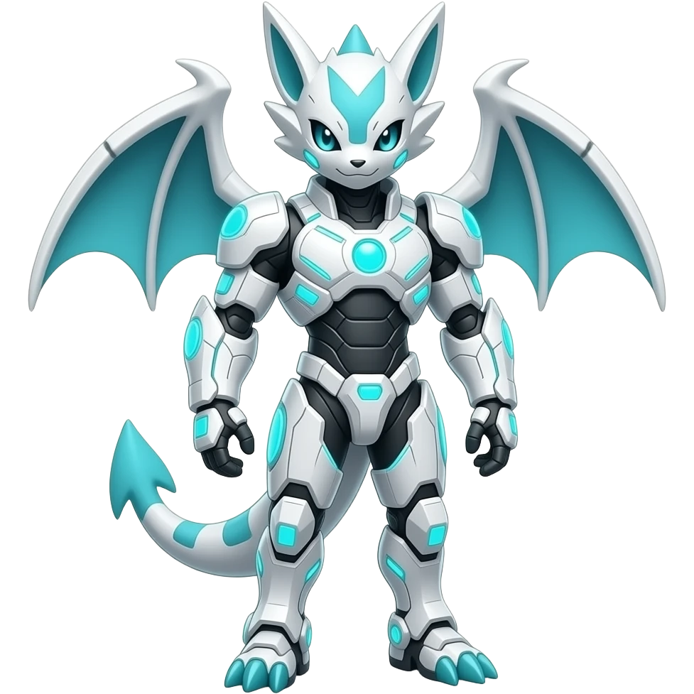 Futuristic white and glowing neon-cyan cyber-Armor-masked Raptorik draconian edgy badass Trico-Marowak-ExVeemon-Fakémon-hybrid emoji