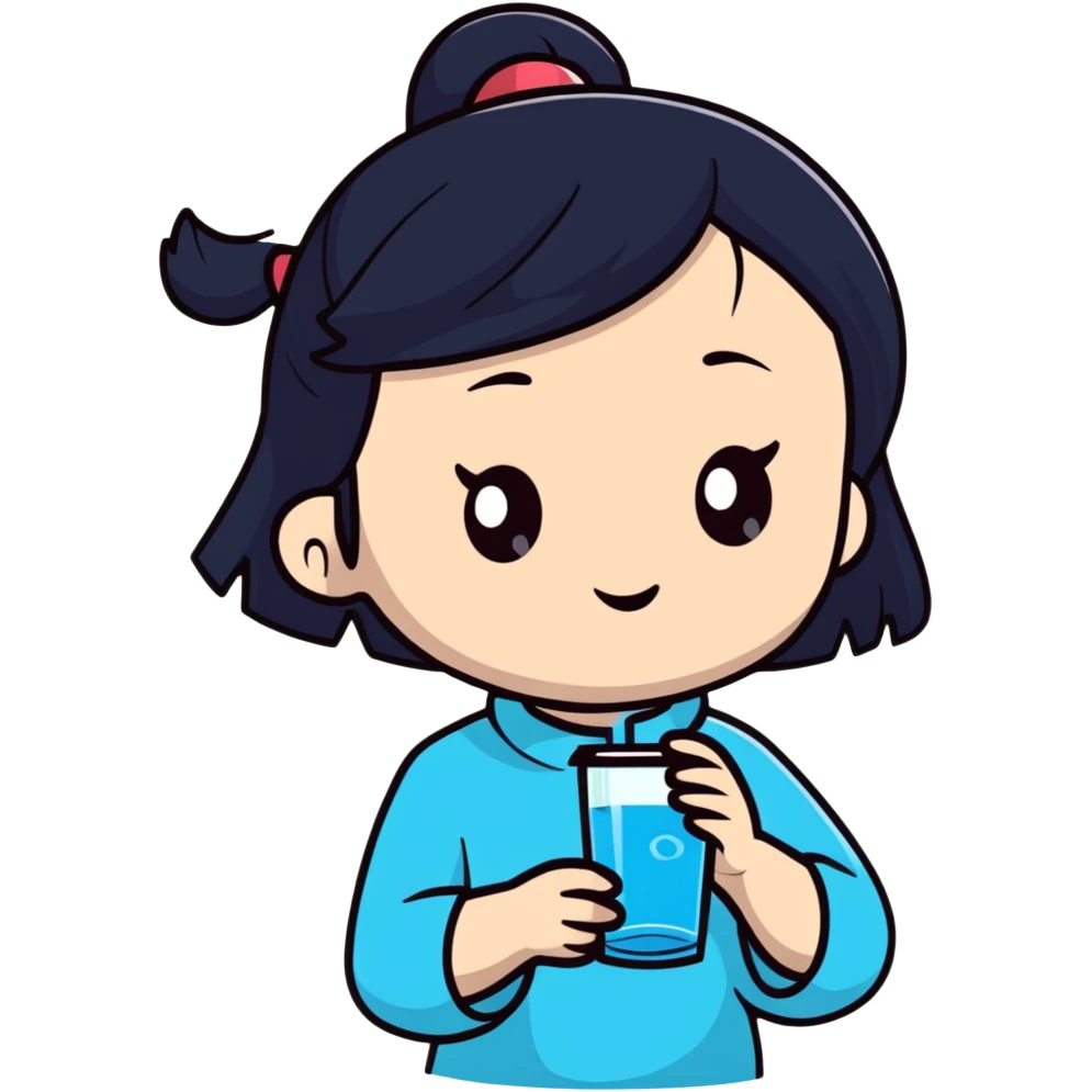 Chinese girl holding a water cup emoji
