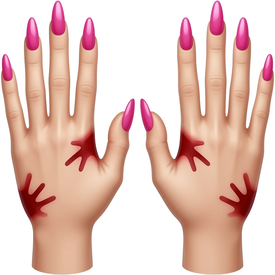 Stigmata on hands with long pink acrylic nails emoji