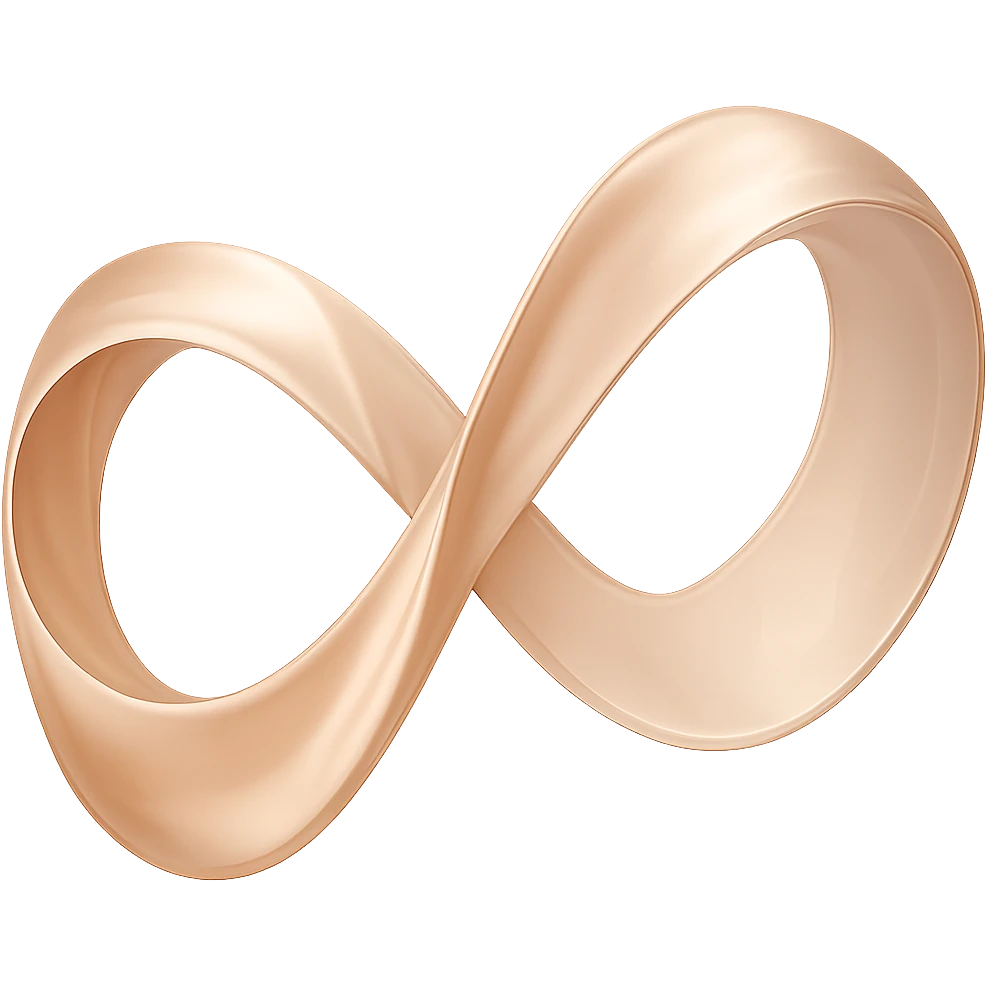 Transform the Mobius strip ribbon into an infinity symbol, emphasizing a silky, lustrous ribbon texture with smooth, flowing folds and a strong sheen. The shape should clearly show the Mobius strip's single surface and twist, resembling an infinity symbol. Use elegant, soft colors and realistic lighting. Preserve the transparent background. Maintain a realistic and elegant style with soft colors and smooth lighting to highlight the silky texture and flowing folds of the ribbon. emoji