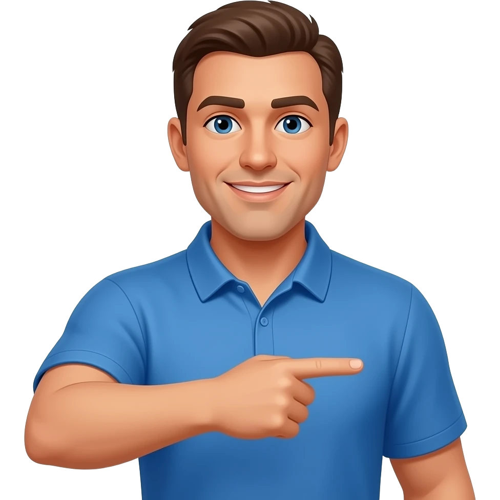 football coach in a blue shirt pointing to his arm emoji