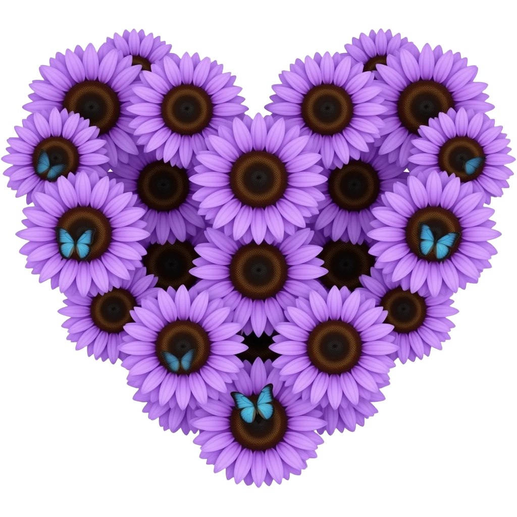 A heart of purple sunflowers with blue butterflies emoji