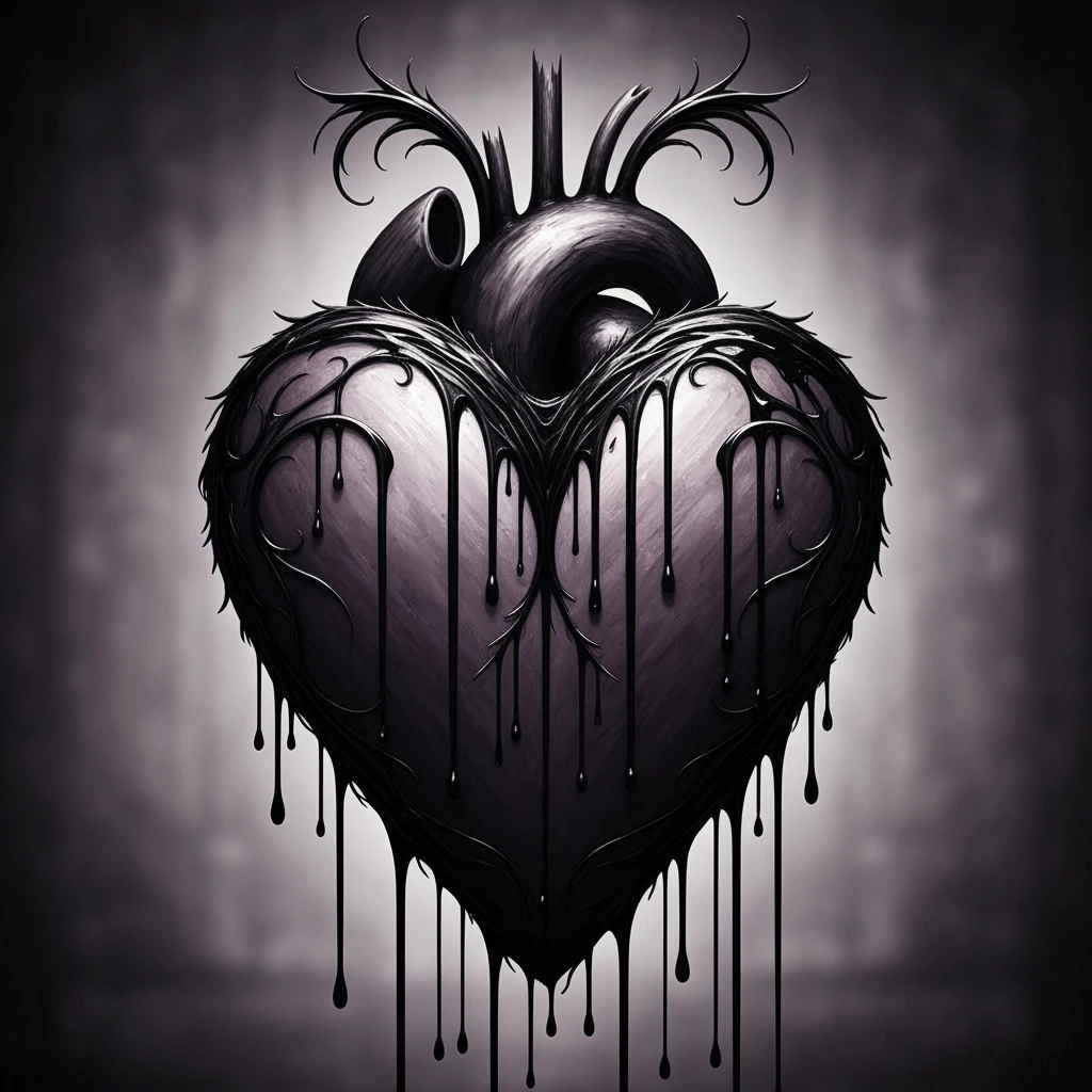 gothic heart with dripping black paint emoji