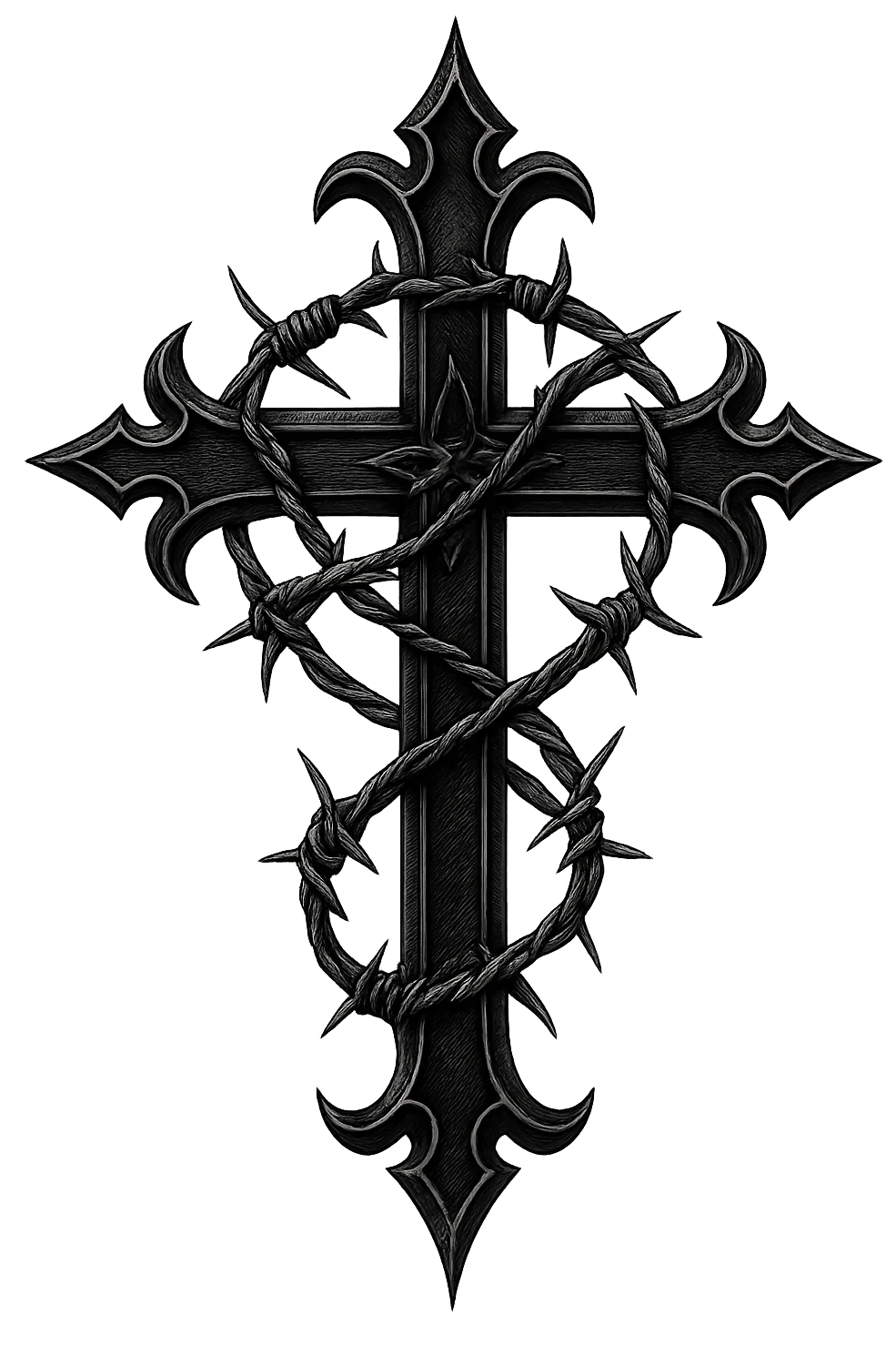 gothic style black goth cross with barbed wire emoji
