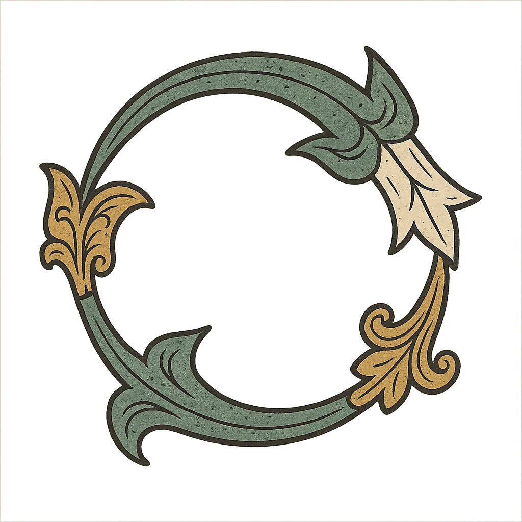 turnover arrows icon, classic look, green gold and white color scheme, elegant lines, decorative details, no background emoji