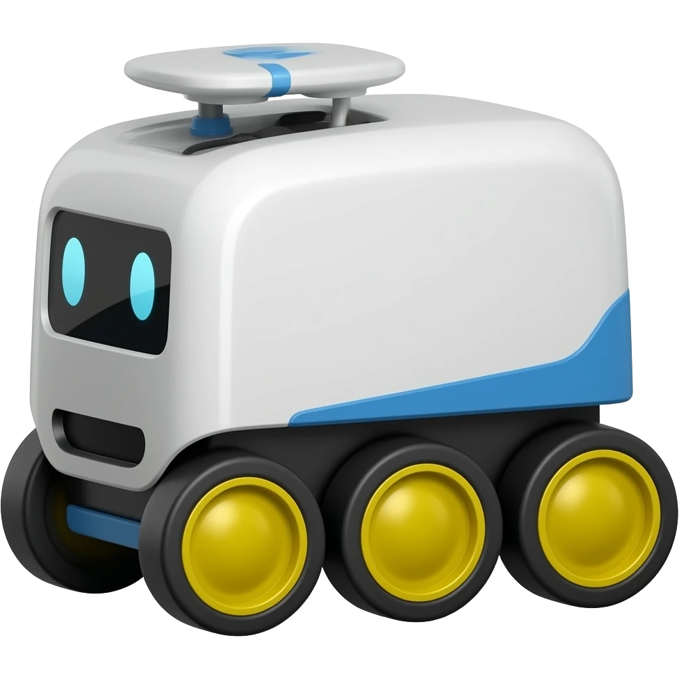 square delivery robot with yellow wheels emoji