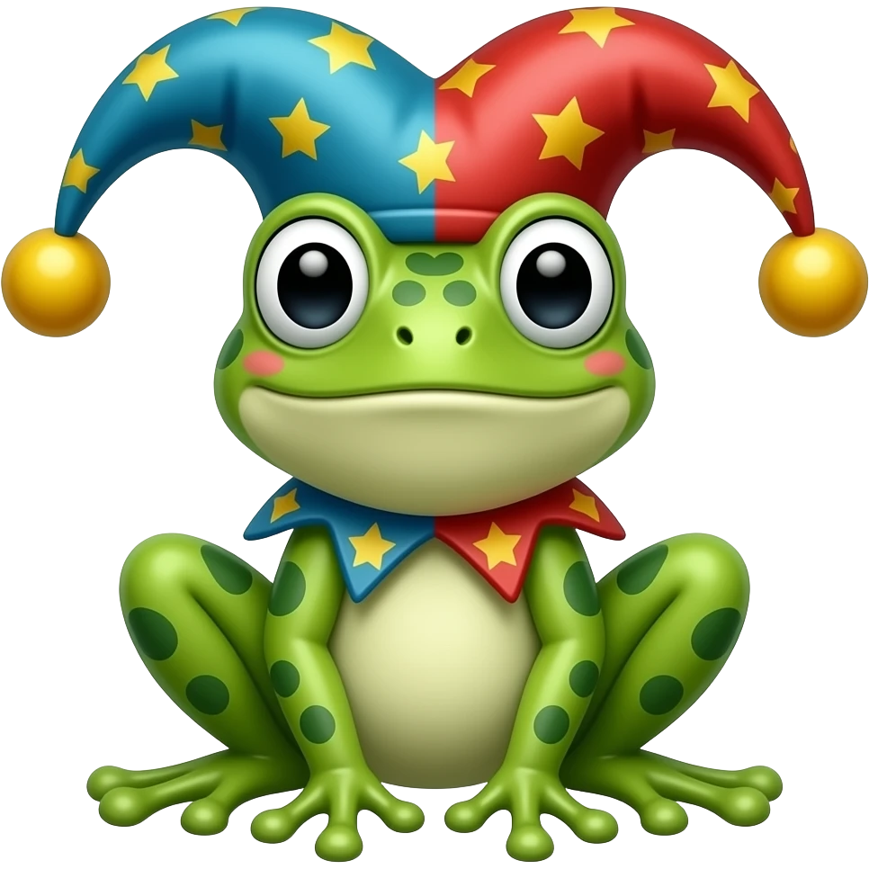 jester frog , round magic hat emoji