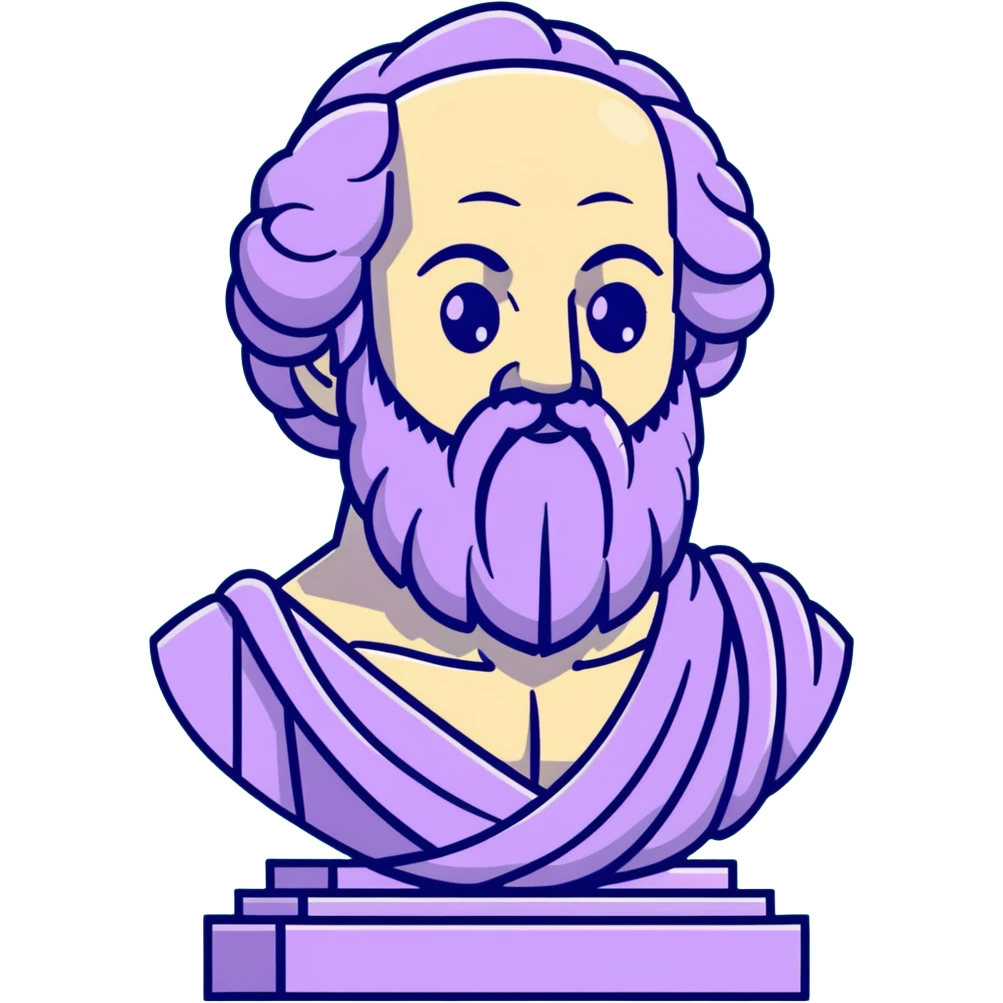 elegant marble statue of Socrates with curly beard and noble profile, ancient Greek philosopher, soft pastel colors in lavender and mint tones emoji