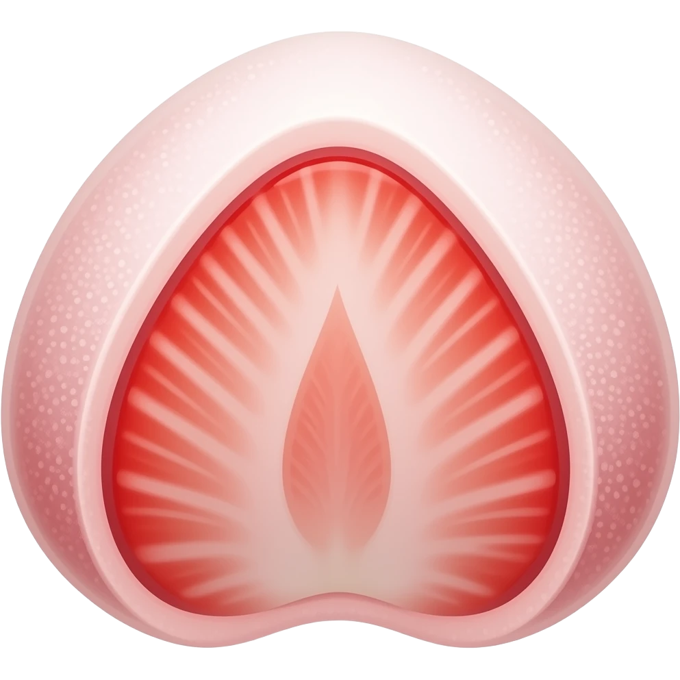 strawberry mochi emoji, cut open showing strawberry filling, kawaii style emoji