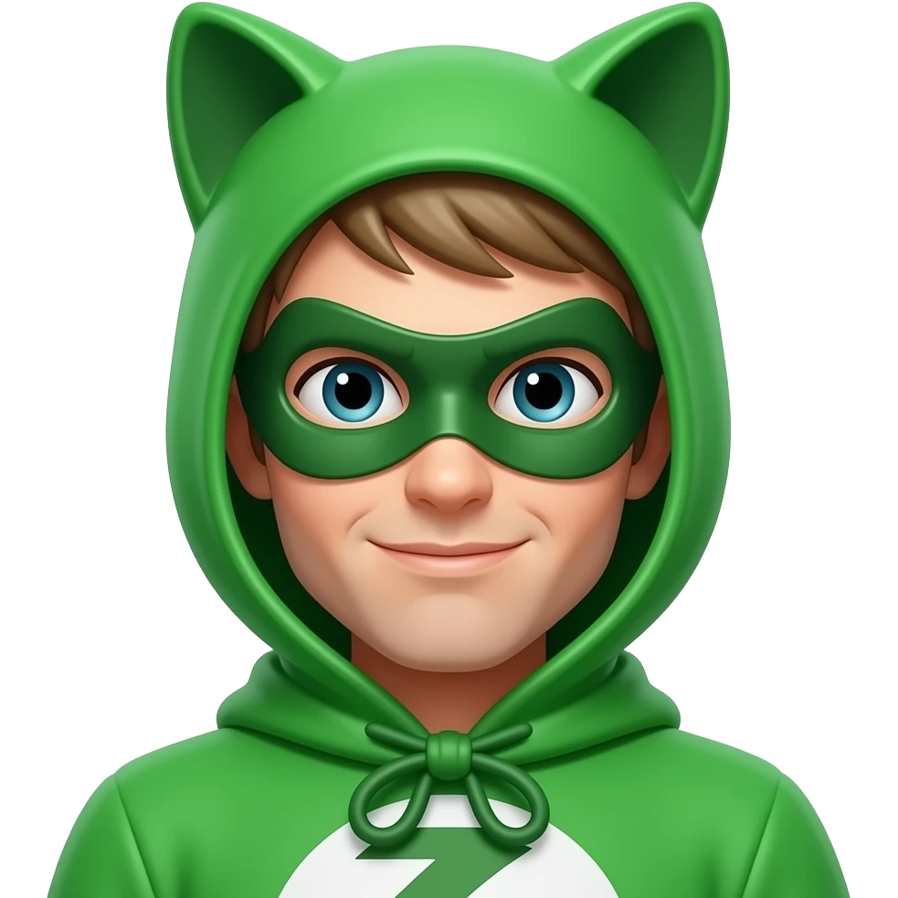 man in green costume with cat ears emoji