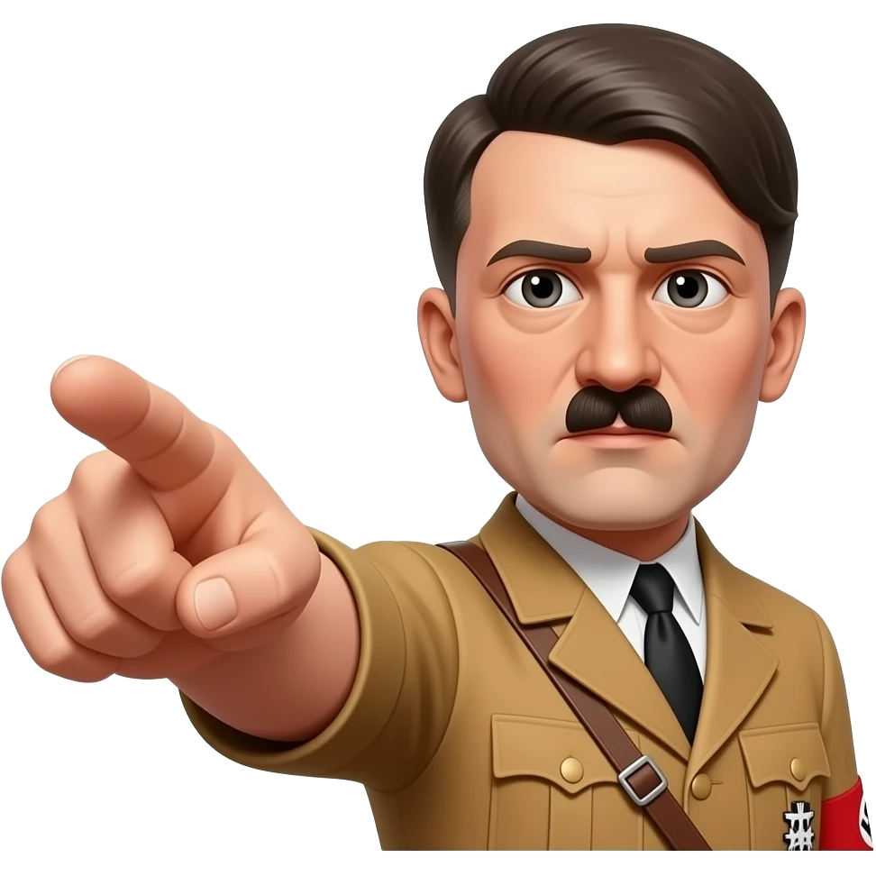 Adolf Hitler doing the Nazi salute with his arm pointing out front with all his fingers up and uncurled. His arm is pointing out at a 30 degree angle, with a front left camera shot emoji