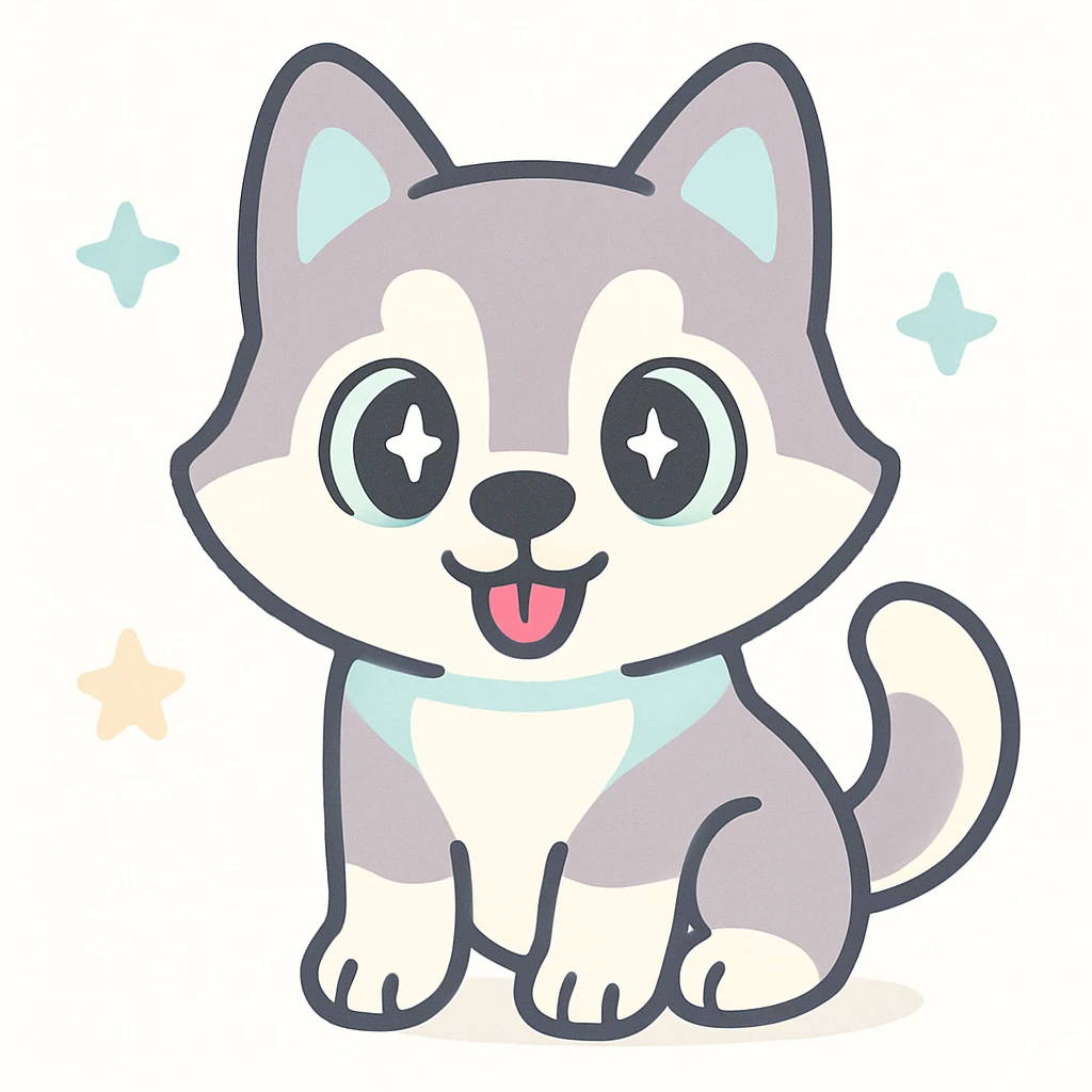 Siberian husky, cute cartoon style, big eyes, playful expression emoji