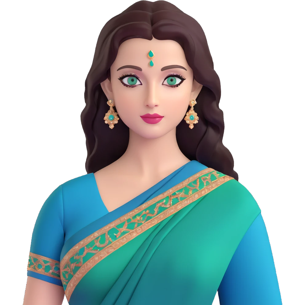 Aishwarya Rai in an elegant saree, traditional Indian look, blue-green eyes emoji