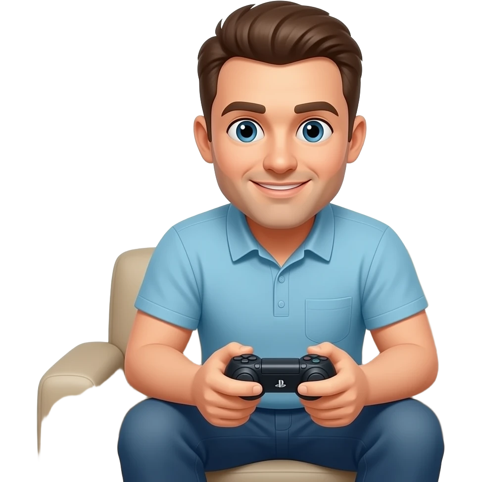 Man in home playing PlayStation emoji