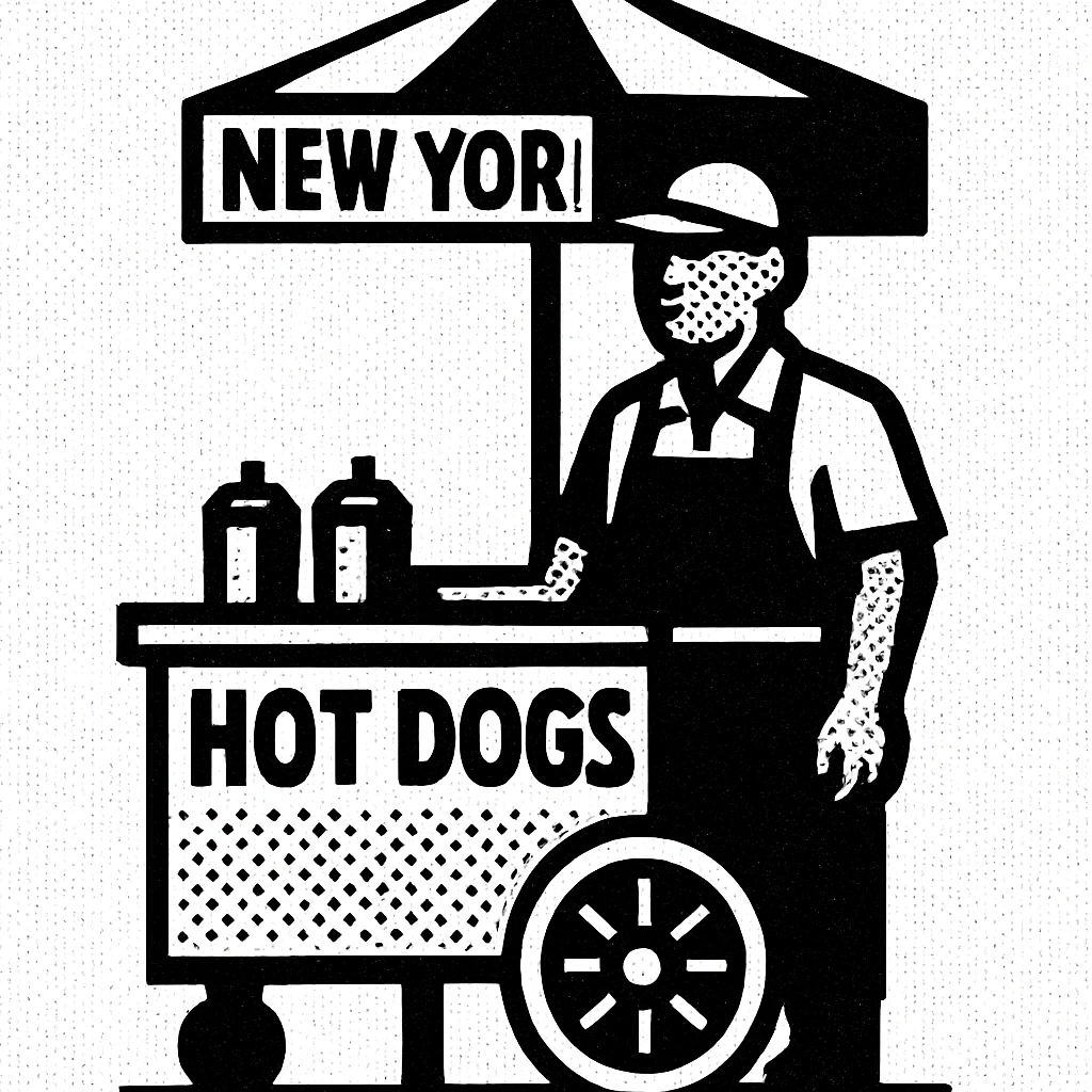 hotdog seller in New York with cart emoji