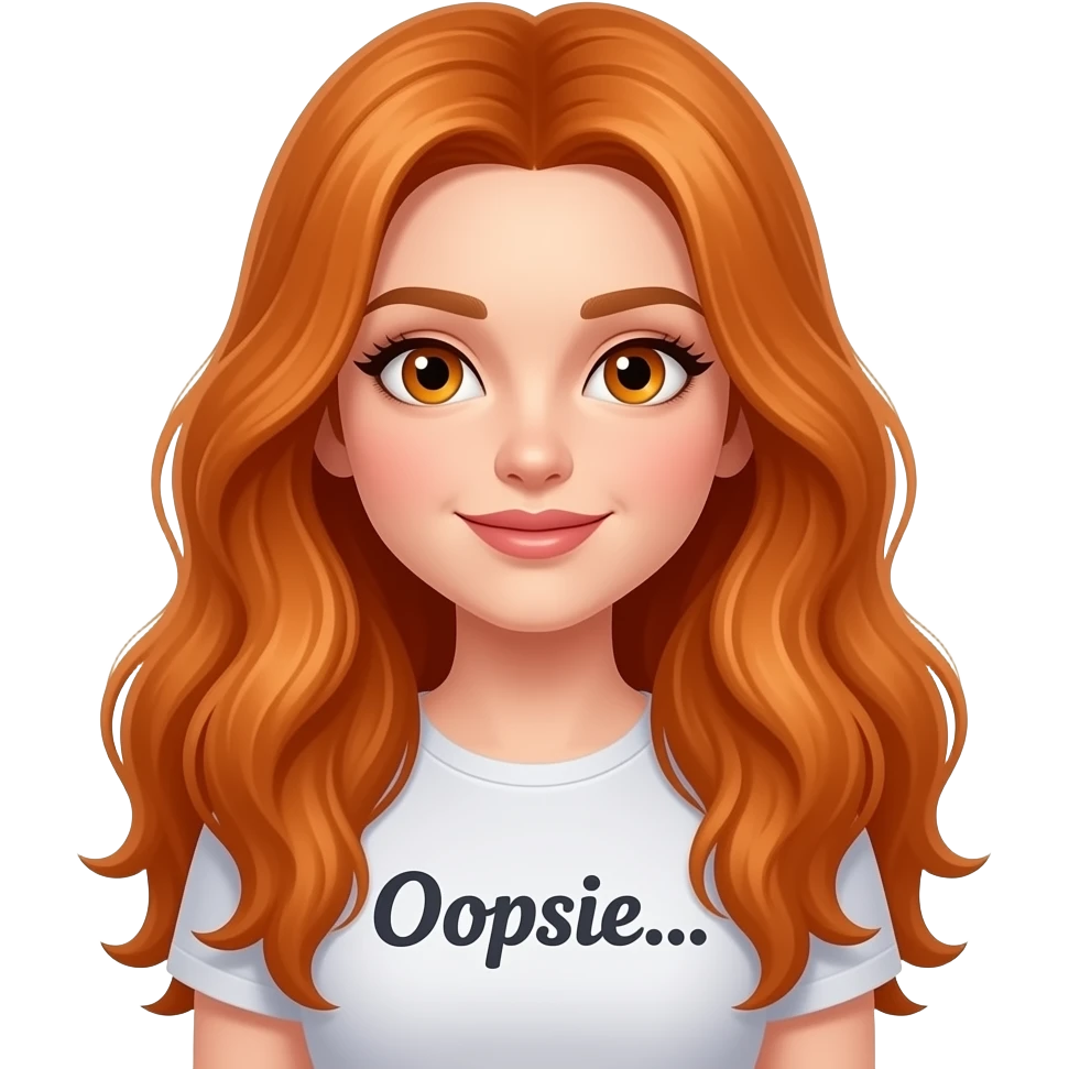 sexy girl with overlong ginger hair and ginger eyes a top with Oopsie... written on it emoji