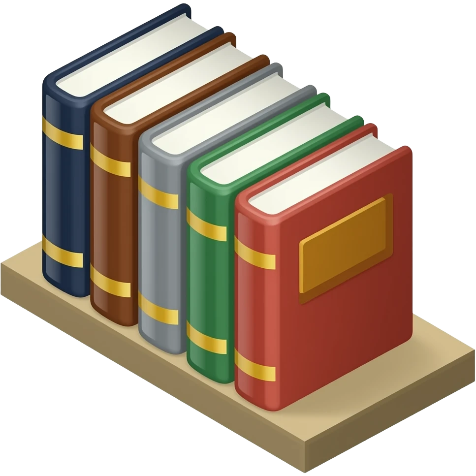 5 books on shelf isometric view emoji
