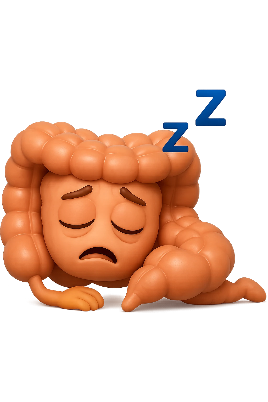EMOJI STILE IPHONE 3D DI un intestino molto stanco che prova a dormire ma non ci riesce emoji