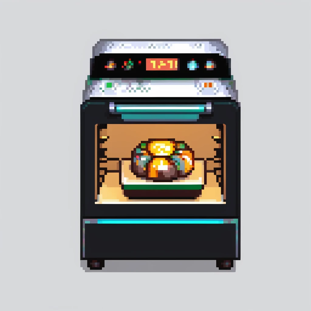 Ein futuristischer Bäcker mit holografischen Zutaten, Laserpräzision und einem Ofen, der mit Lichtstrahlen arbeitet. Interface wirkt wie Glas mit Lichtreflexen, Buttons wie Touchpads mit haptischem Feedback. emoji
