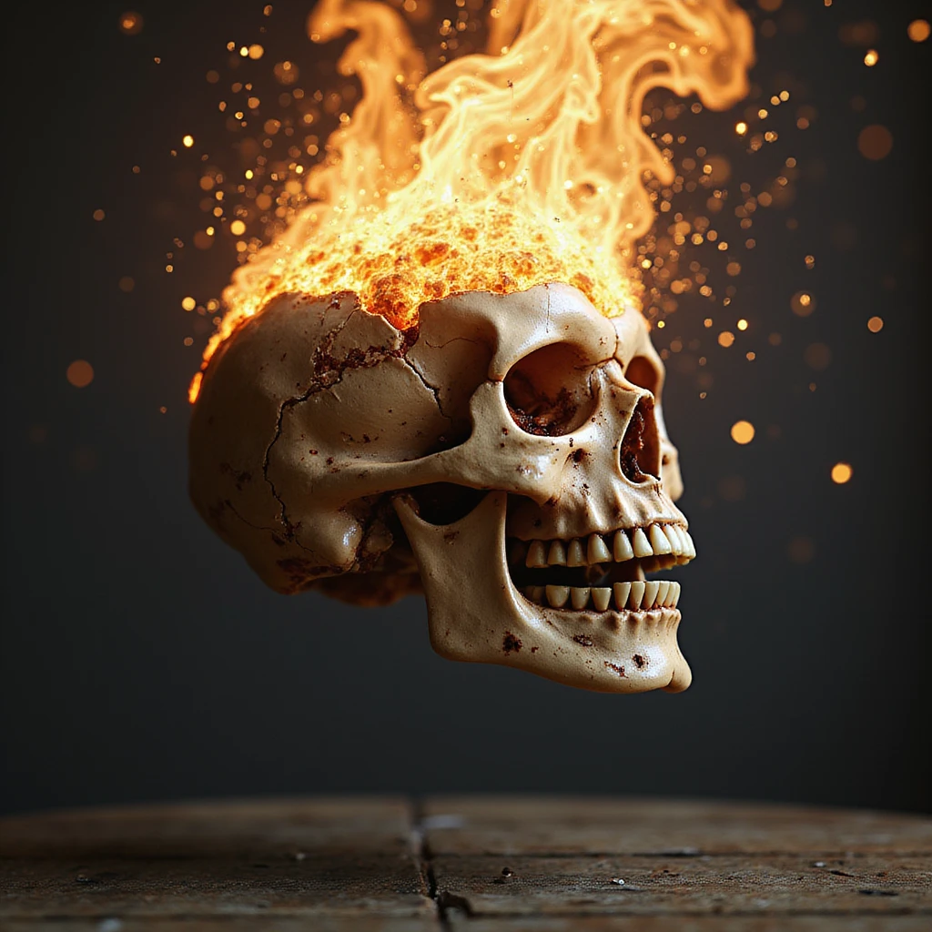 realistic skull with an exploding head, detailed and dramatic, photorealistic style emoji