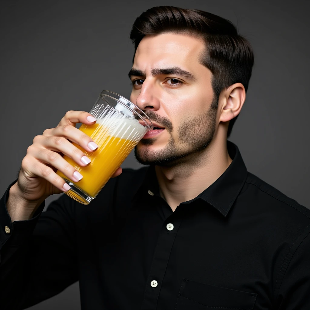 a man drinking a pint of raw eggs, realistic style emoji