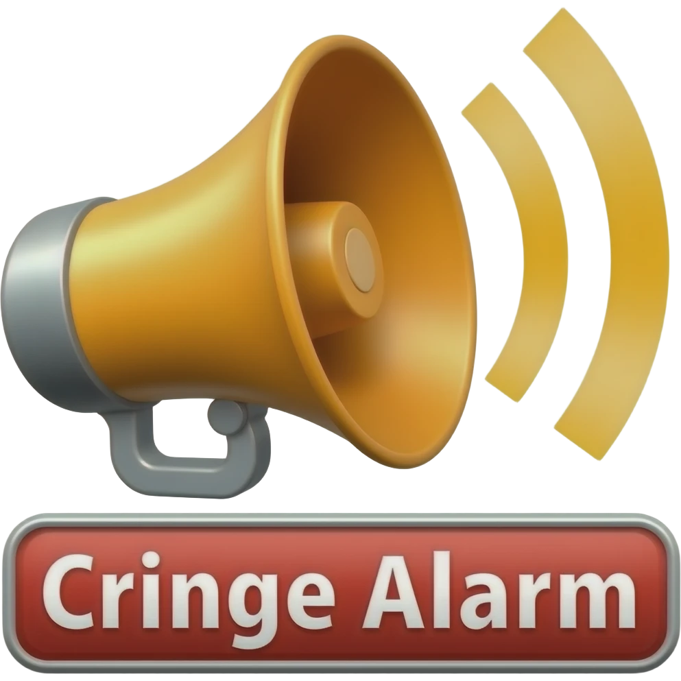 A blaring siren with visual sound effects, a label below it with text "Cringe Alarm", filled background emoji