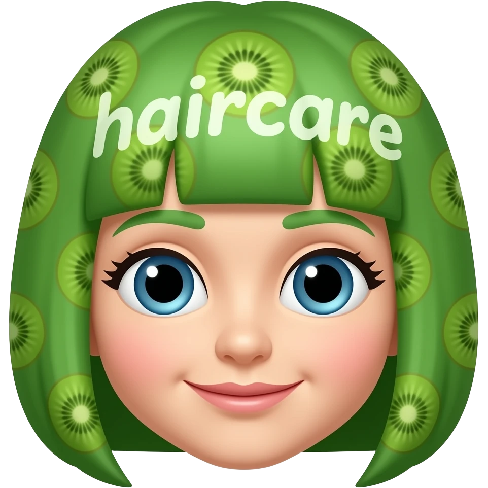 cuidados com a o cabelo verde com uma estampa com um 🥝 e escrito: haircare emoji