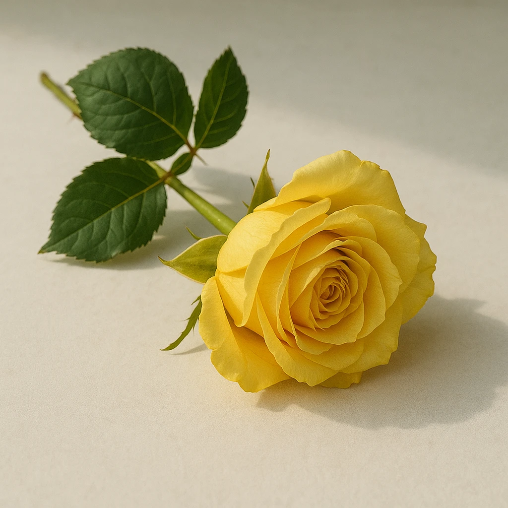 yellow rose laying on its side, soft shadows, realistic style emoji