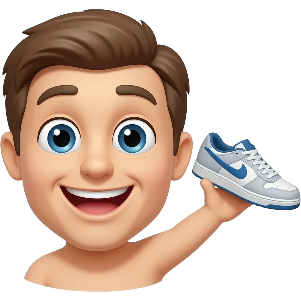 I want 😁 emoji to hold (shoe)👞 in this(hand)🤚. Just the 😁 head of this emoji plz, this very emoji only holding it emoji