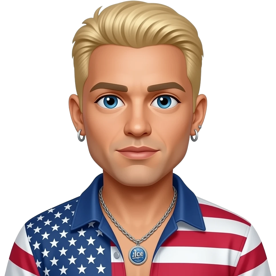 Vanilla Ice, white male rapper with blue eyes, blonde hair, American outfit, necklace and earrings emoji