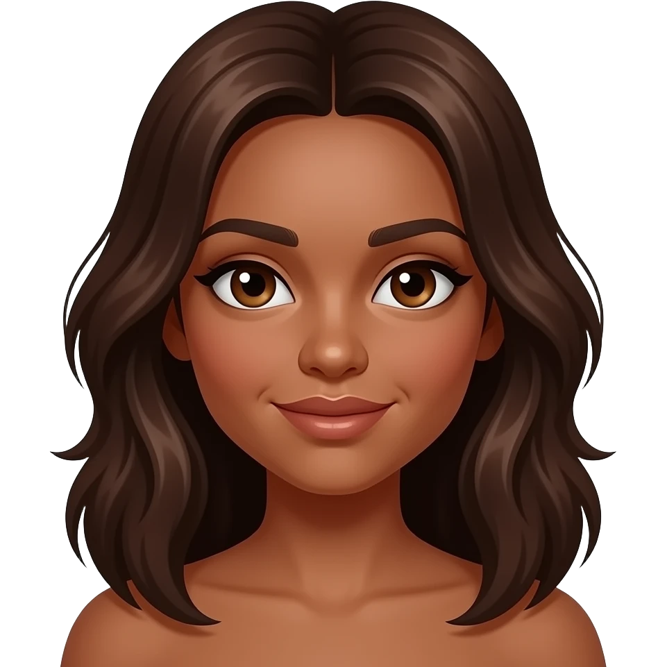 Una chica con el pelo y los ojos marrones, es morena y muy guapa. emoji