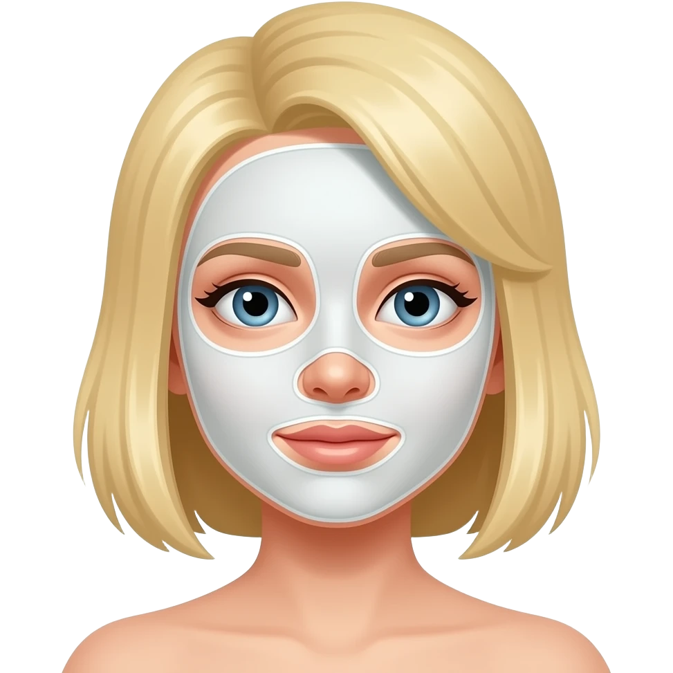 Garota branca loira com aberrações usando máscara de cuidados com a pele emoji