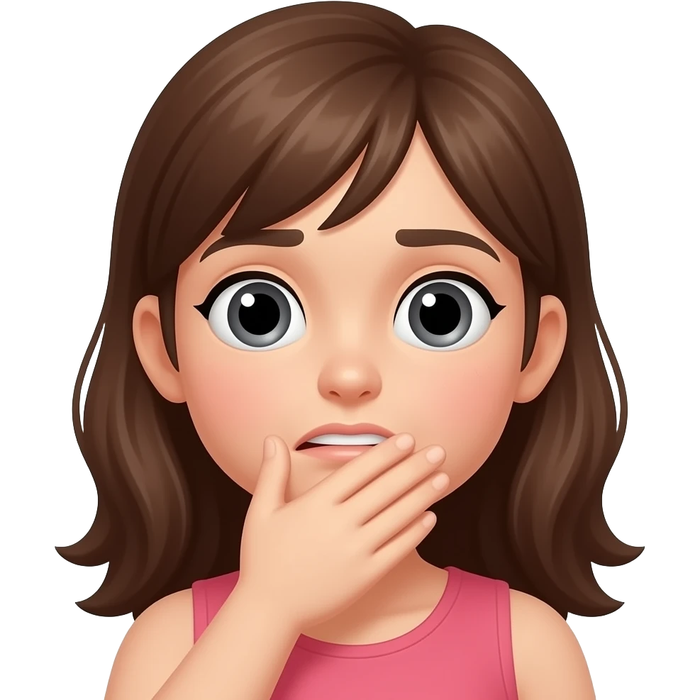 Choking self with hand. Girl brown emoji